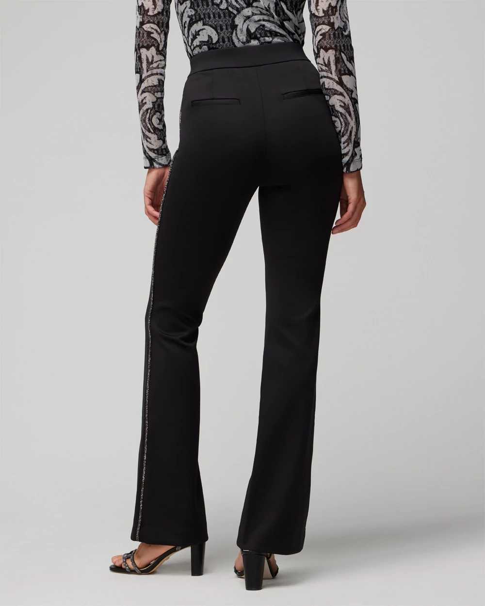 Pull On Embellished Tuxedo Trim Flare Pants